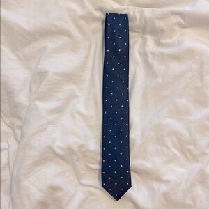 The Tie Bar Navy Blue with Pink Hearts Slim Tie
